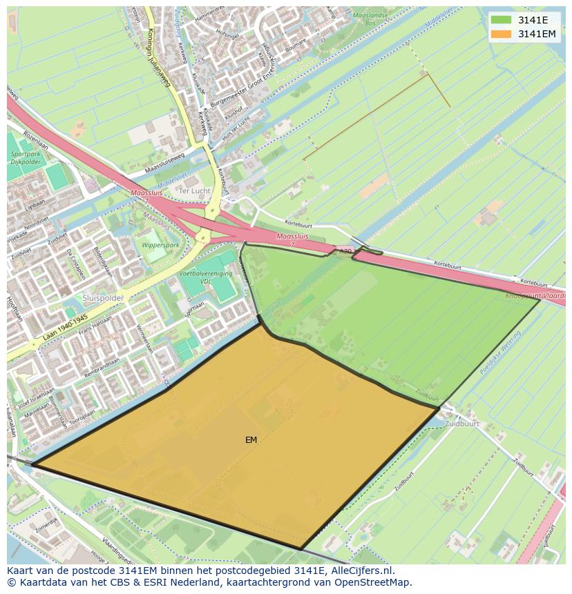 Afbeelding van het postcodegebied 3141 EM op de kaart.