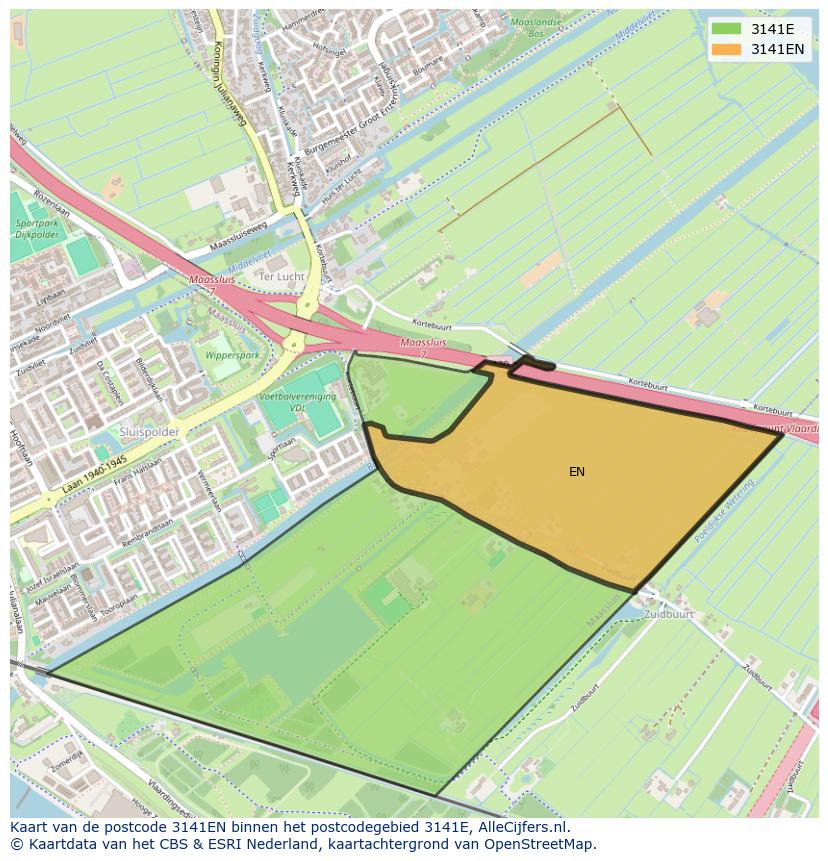 Afbeelding van het postcodegebied 3141 EN op de kaart.