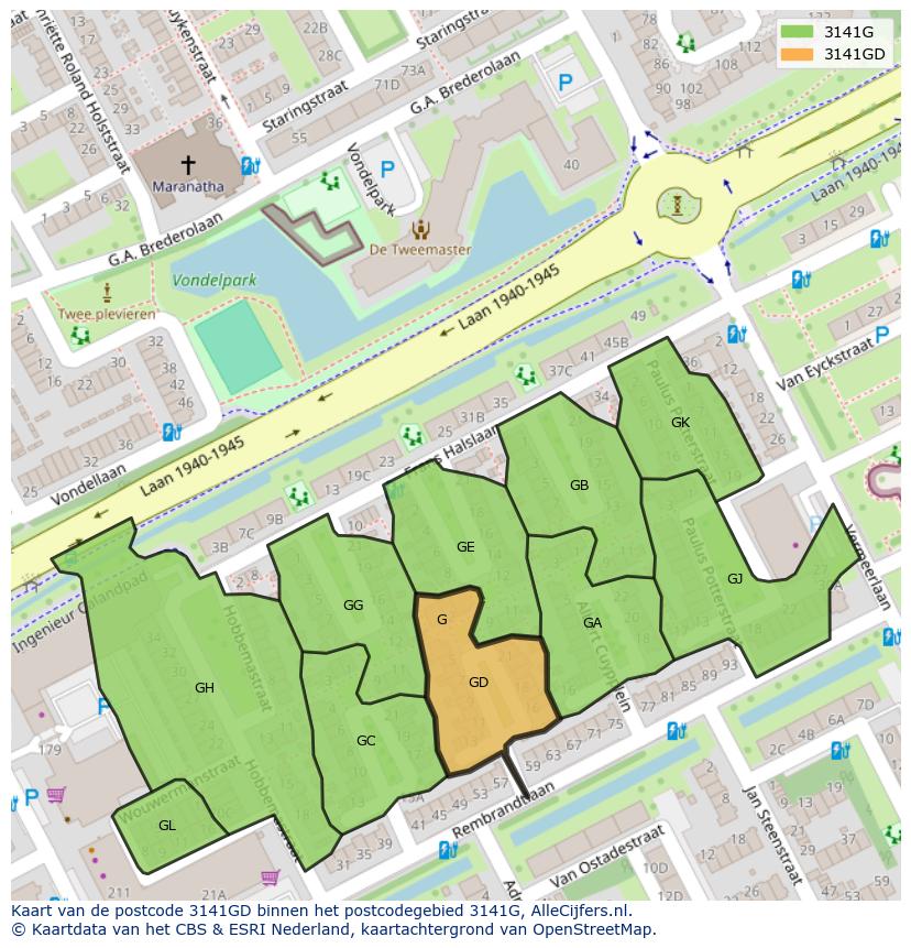 Afbeelding van het postcodegebied 3141 GD op de kaart.