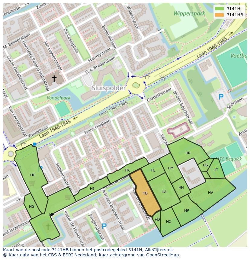 Afbeelding van het postcodegebied 3141 HB op de kaart.