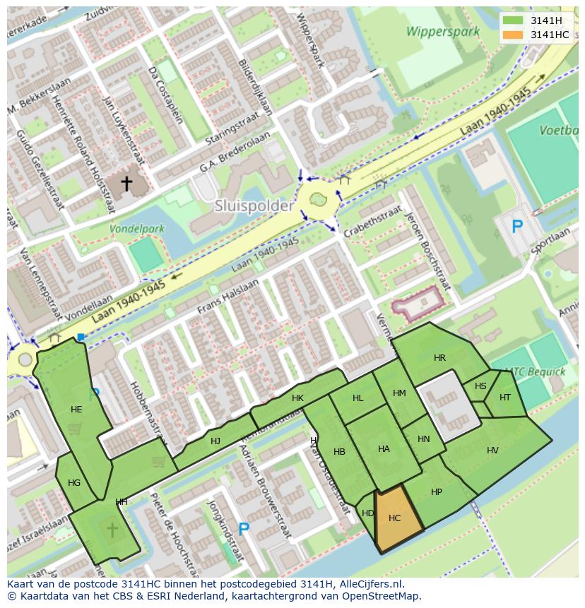 Afbeelding van het postcodegebied 3141 HC op de kaart.
