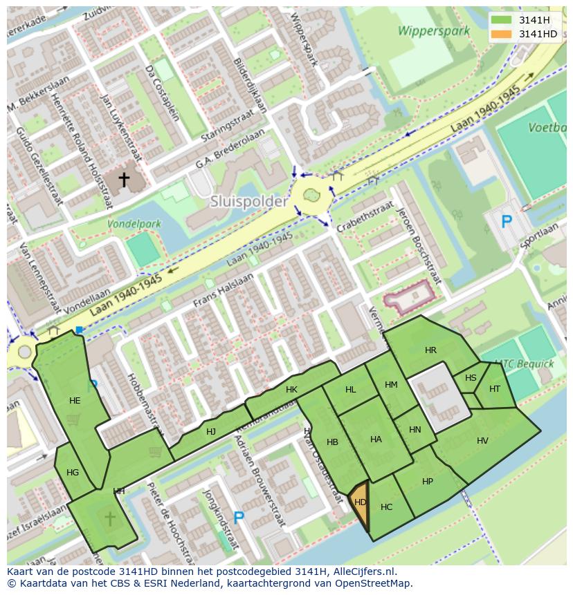 Afbeelding van het postcodegebied 3141 HD op de kaart.