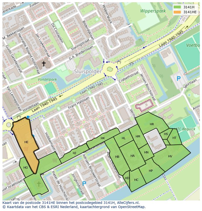 Afbeelding van het postcodegebied 3141 HE op de kaart.