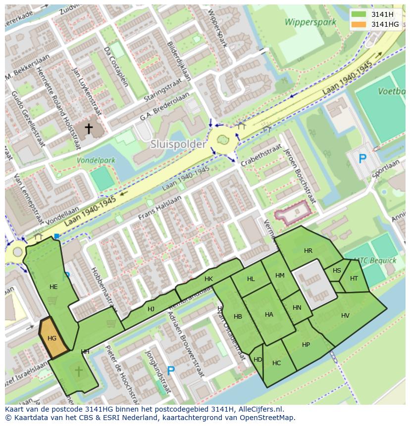 Afbeelding van het postcodegebied 3141 HG op de kaart.