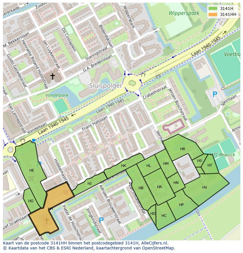 Afbeelding van het postcodegebied 3141 HH op de kaart.