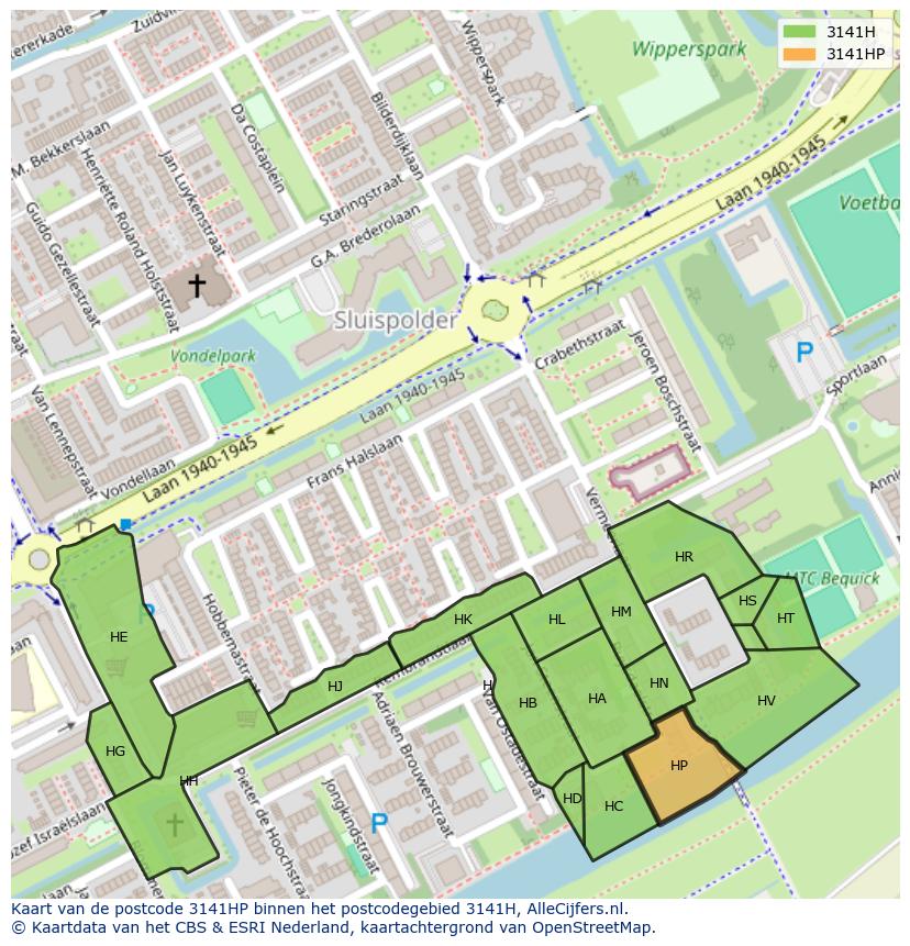 Afbeelding van het postcodegebied 3141 HP op de kaart.