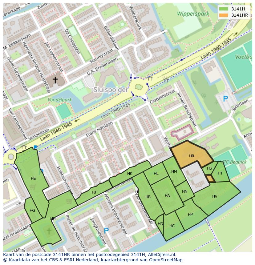 Afbeelding van het postcodegebied 3141 HR op de kaart.