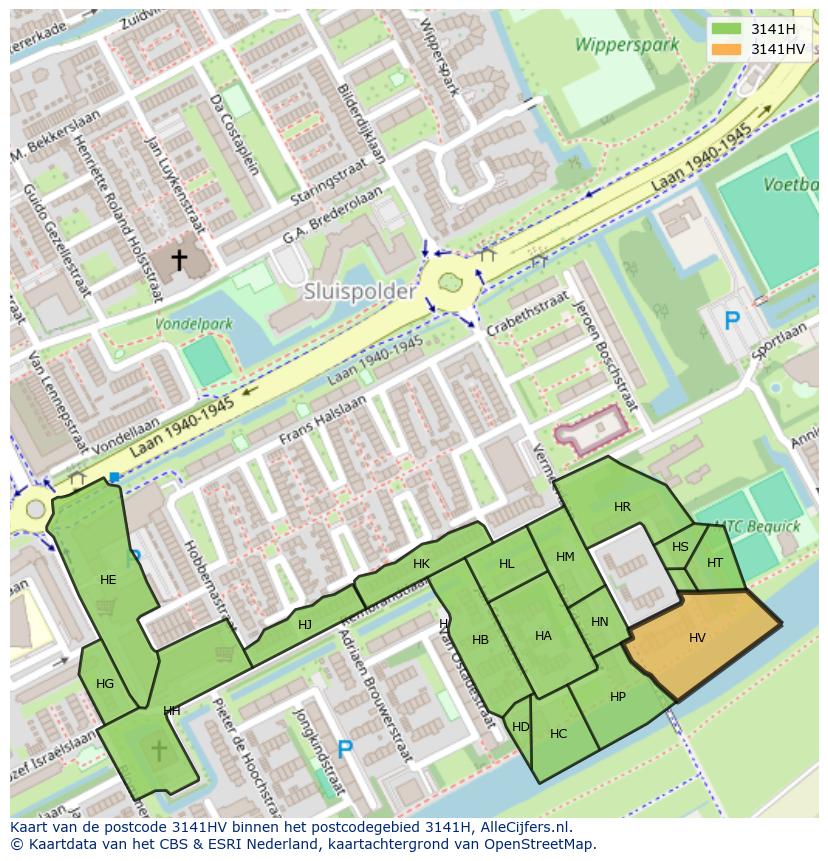 Afbeelding van het postcodegebied 3141 HV op de kaart.
