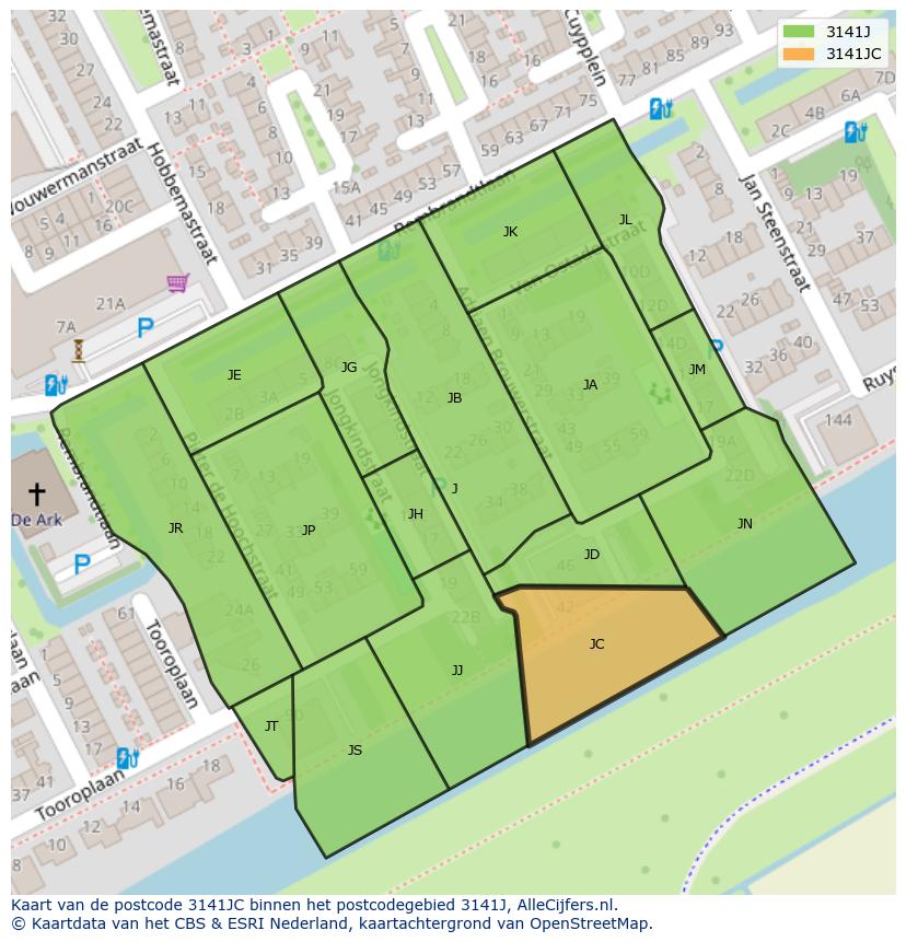 Afbeelding van het postcodegebied 3141 JC op de kaart.