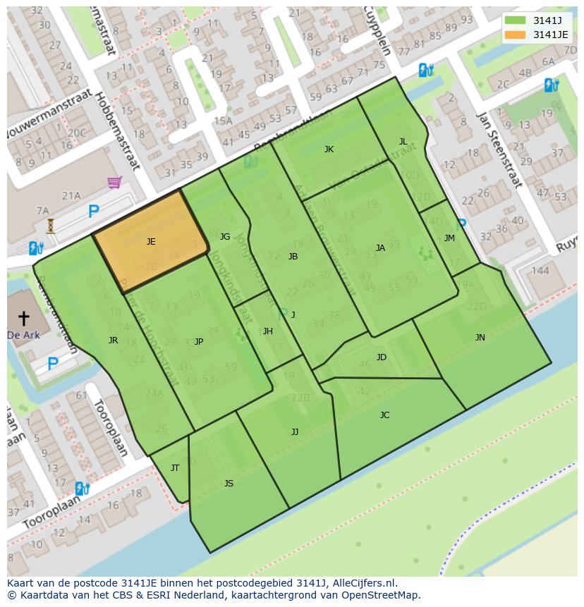 Afbeelding van het postcodegebied 3141 JE op de kaart.