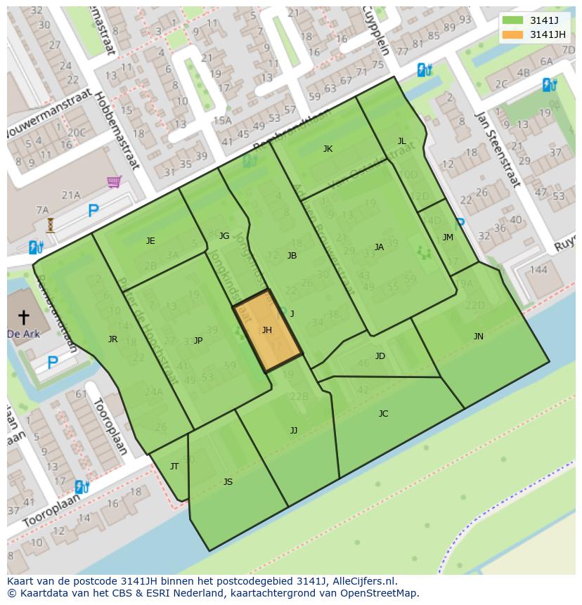 Afbeelding van het postcodegebied 3141 JH op de kaart.