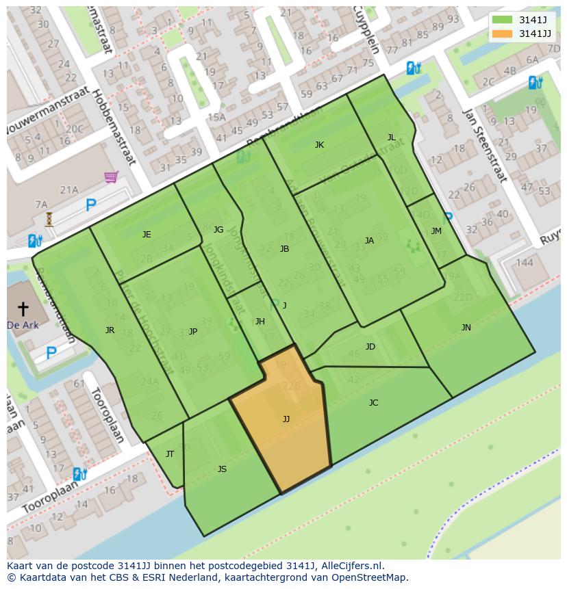 Afbeelding van het postcodegebied 3141 JJ op de kaart.