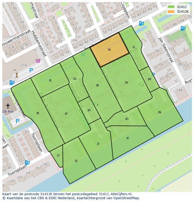 Afbeelding van het postcodegebied 3141 JK op de kaart.