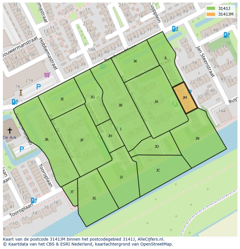 Afbeelding van het postcodegebied 3141 JM op de kaart.