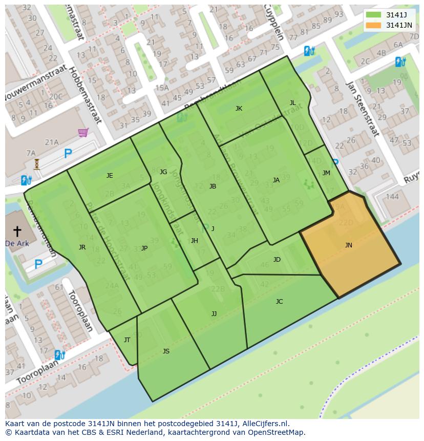 Afbeelding van het postcodegebied 3141 JN op de kaart.