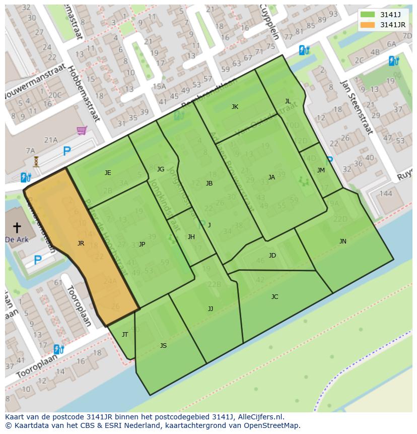 Afbeelding van het postcodegebied 3141 JR op de kaart.