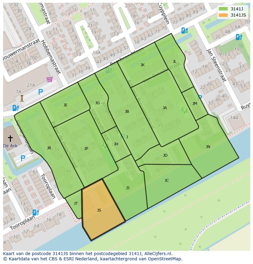 Afbeelding van het postcodegebied 3141 JS op de kaart.
