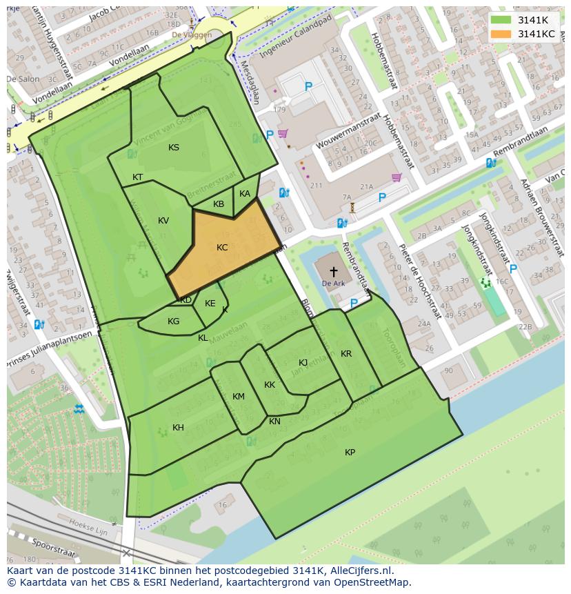 Afbeelding van het postcodegebied 3141 KC op de kaart.