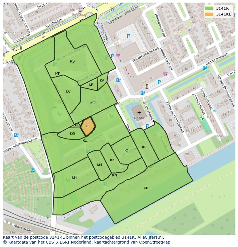 Afbeelding van het postcodegebied 3141 KE op de kaart.