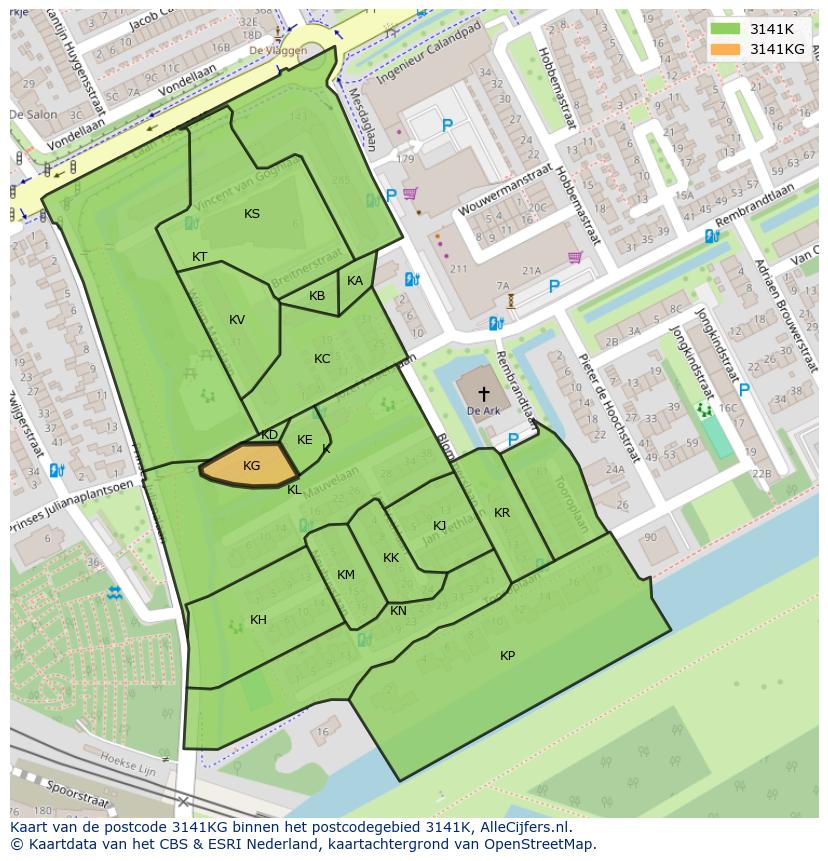 Afbeelding van het postcodegebied 3141 KG op de kaart.