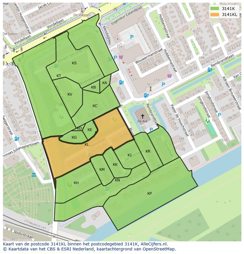 Afbeelding van het postcodegebied 3141 KL op de kaart.