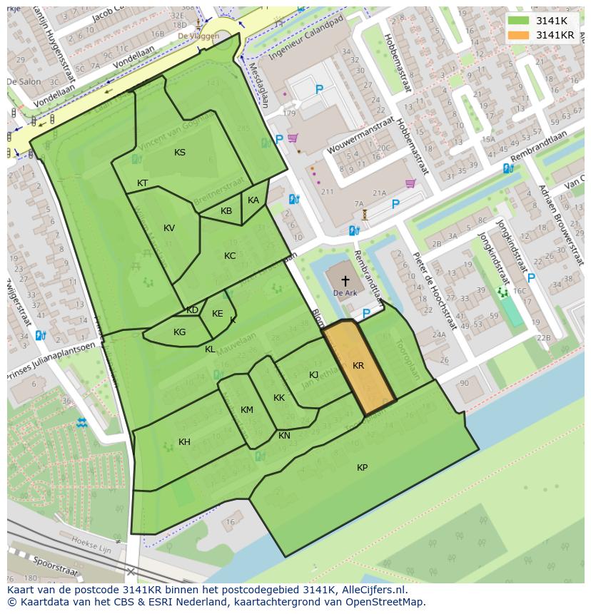 Afbeelding van het postcodegebied 3141 KR op de kaart.