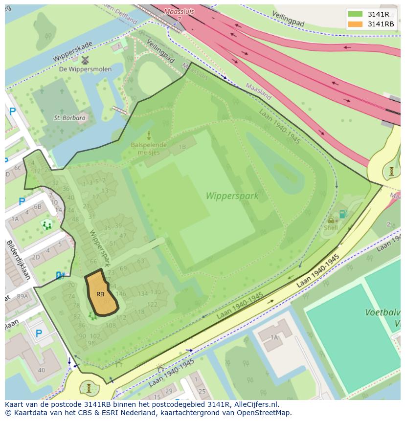 Afbeelding van het postcodegebied 3141 RB op de kaart.