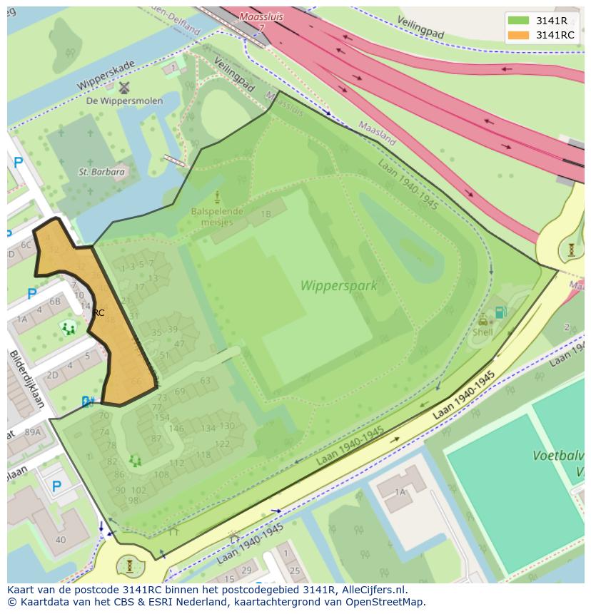 Afbeelding van het postcodegebied 3141 RC op de kaart.