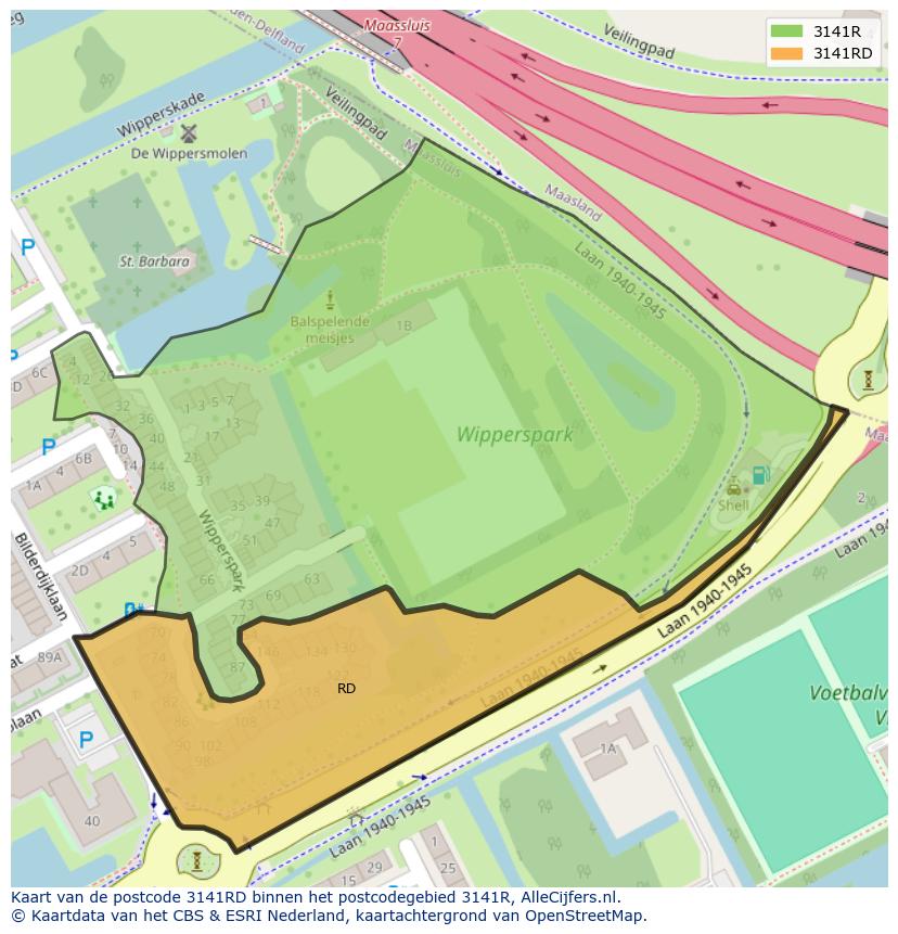 Afbeelding van het postcodegebied 3141 RD op de kaart.
