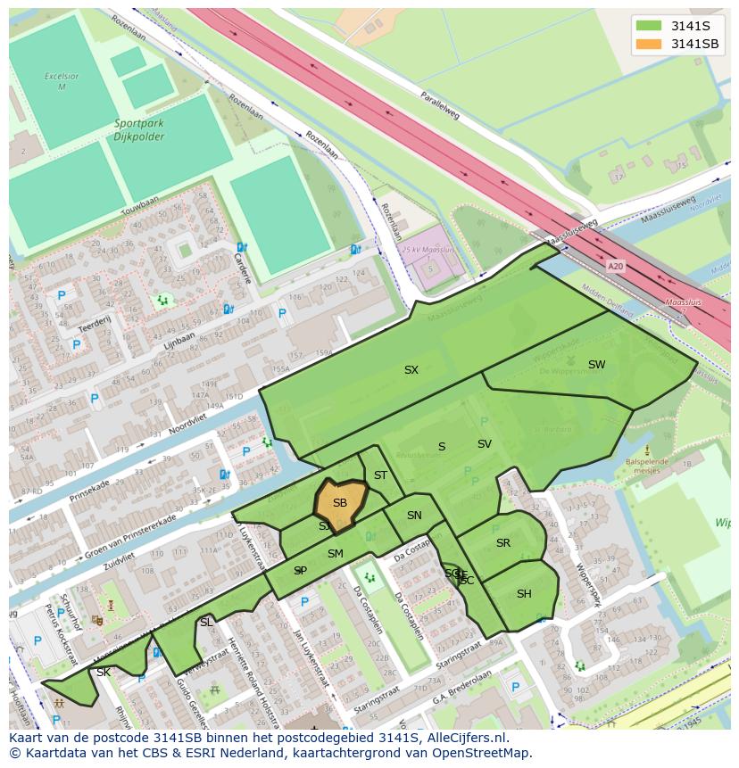 Afbeelding van het postcodegebied 3141 SB op de kaart.