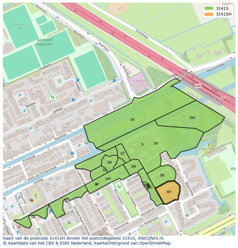 Afbeelding van het postcodegebied 3141 SH op de kaart.
