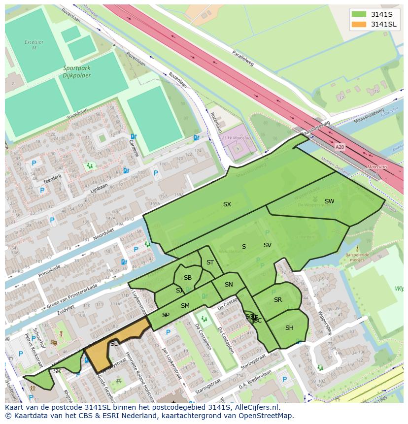 Afbeelding van het postcodegebied 3141 SL op de kaart.