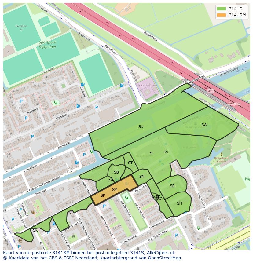 Afbeelding van het postcodegebied 3141 SM op de kaart.