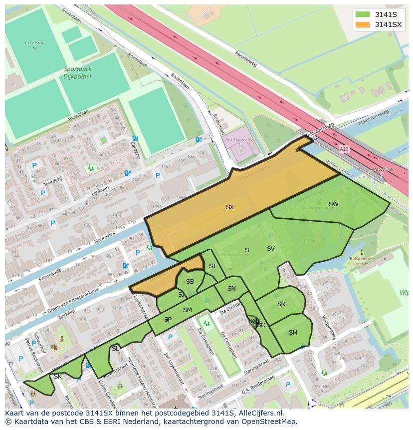 Afbeelding van het postcodegebied 3141 SX op de kaart.