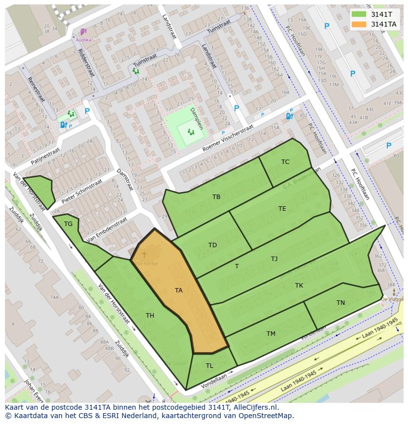 Afbeelding van het postcodegebied 3141 TA op de kaart.