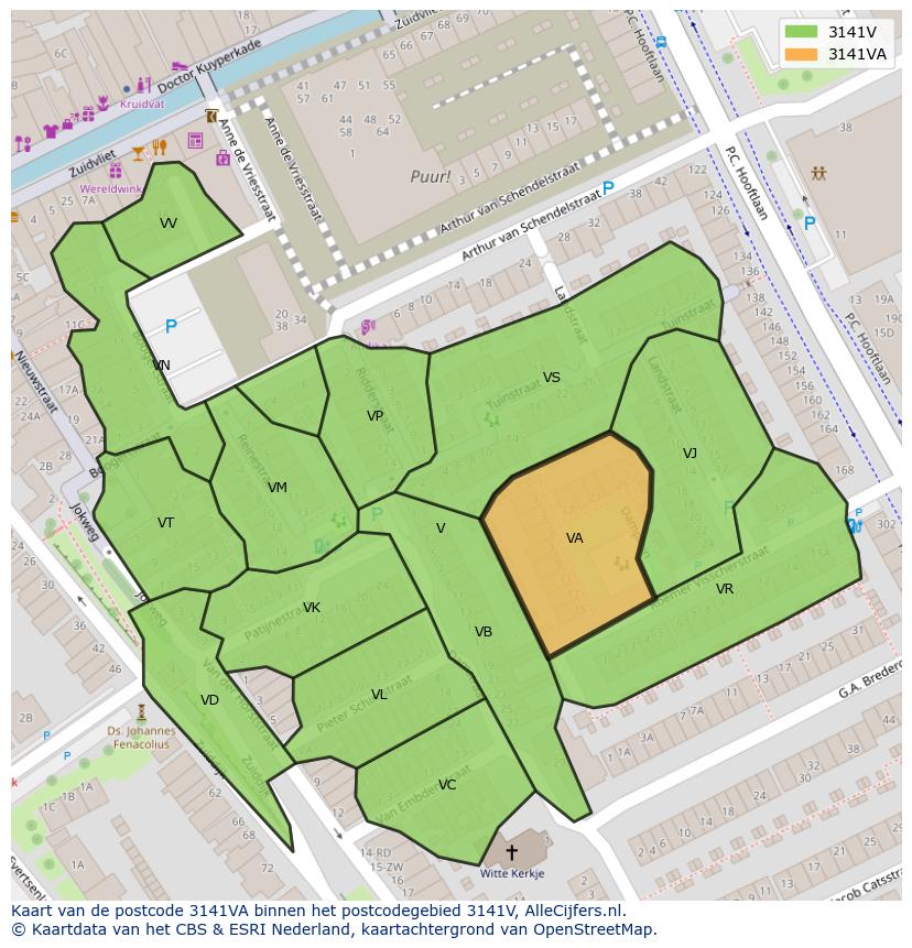 Afbeelding van het postcodegebied 3141 VA op de kaart.