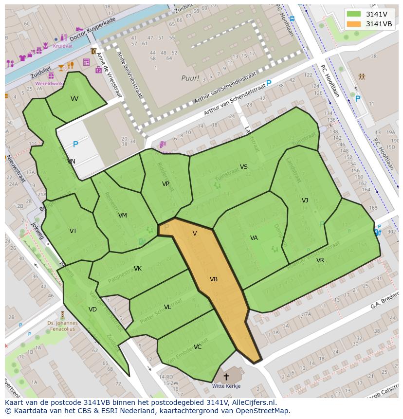 Afbeelding van het postcodegebied 3141 VB op de kaart.