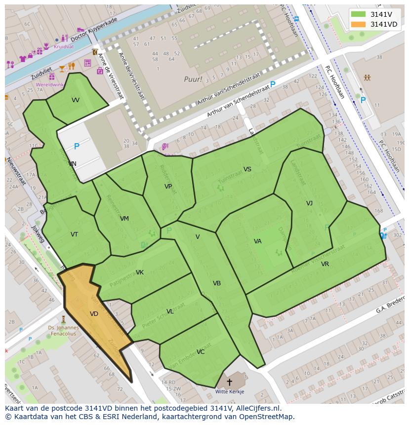 Afbeelding van het postcodegebied 3141 VD op de kaart.