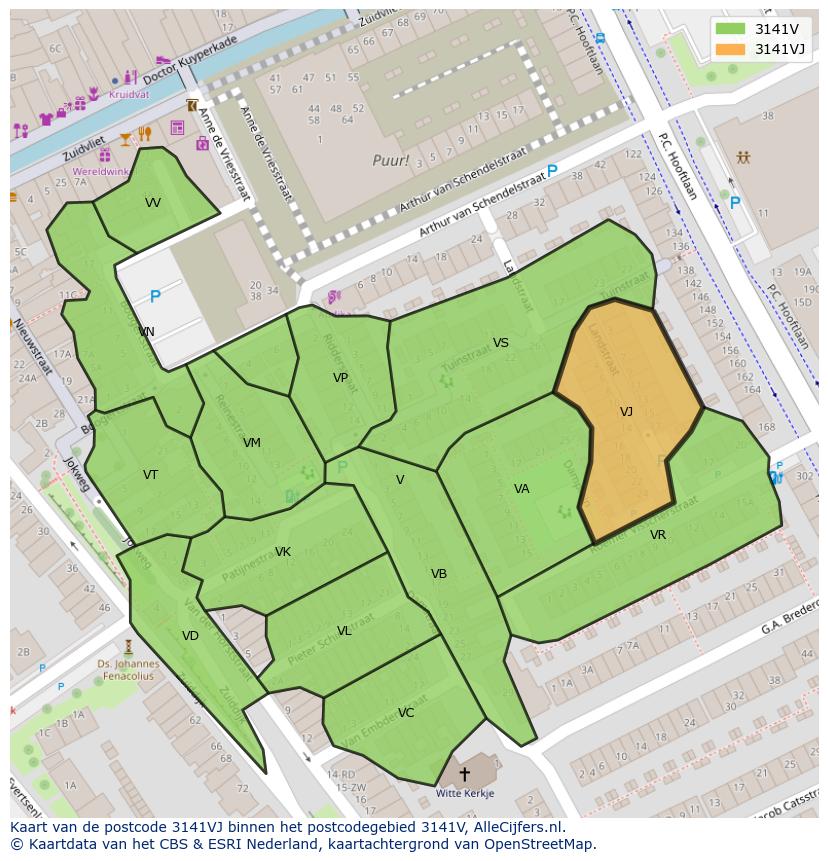 Afbeelding van het postcodegebied 3141 VJ op de kaart.
