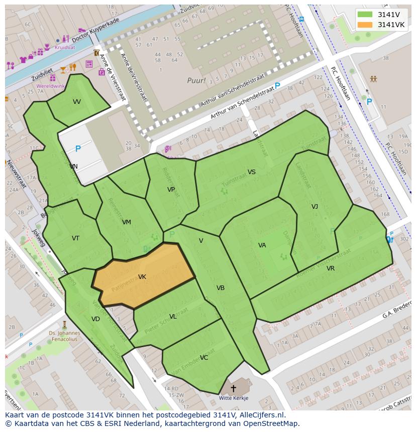 Afbeelding van het postcodegebied 3141 VK op de kaart.