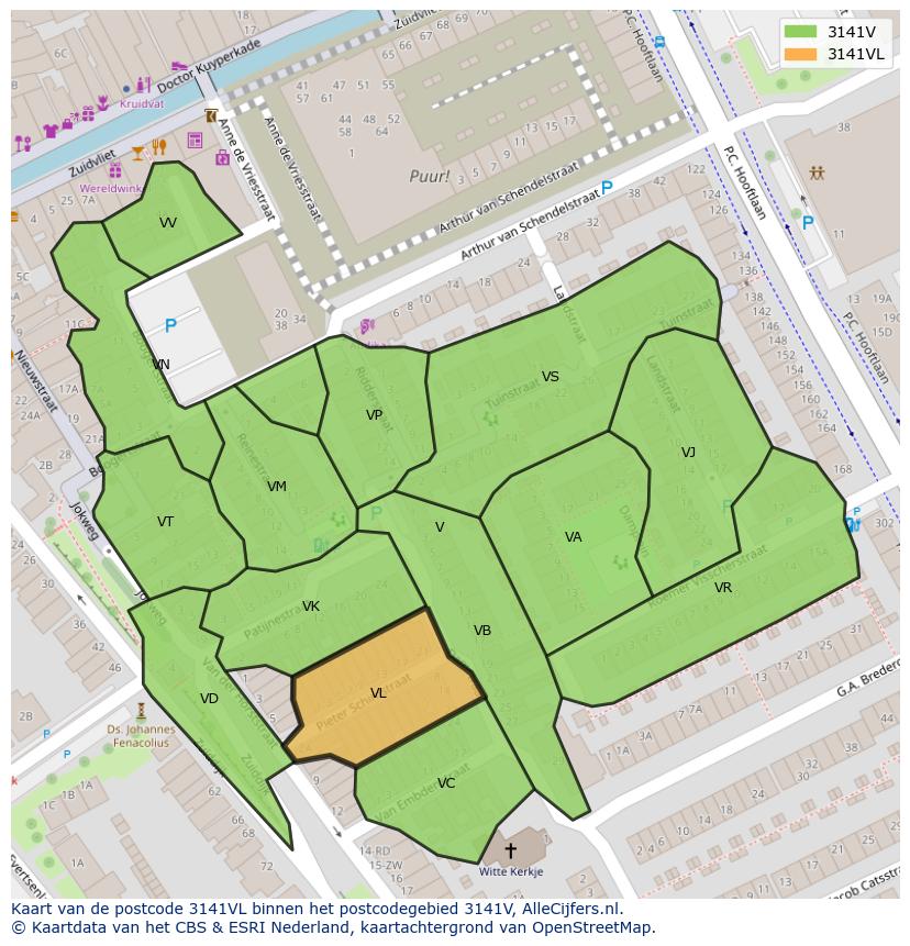 Afbeelding van het postcodegebied 3141 VL op de kaart.