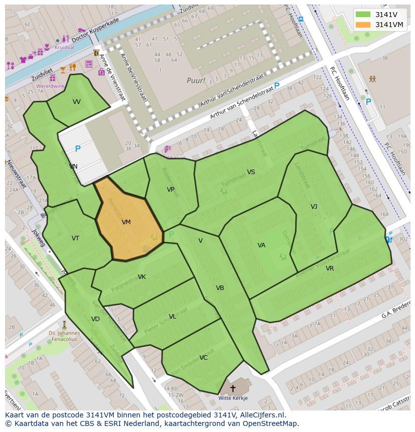 Afbeelding van het postcodegebied 3141 VM op de kaart.