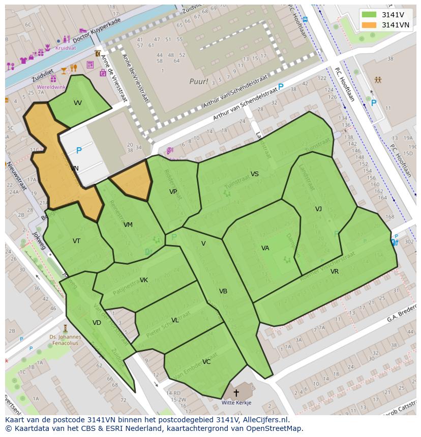 Afbeelding van het postcodegebied 3141 VN op de kaart.