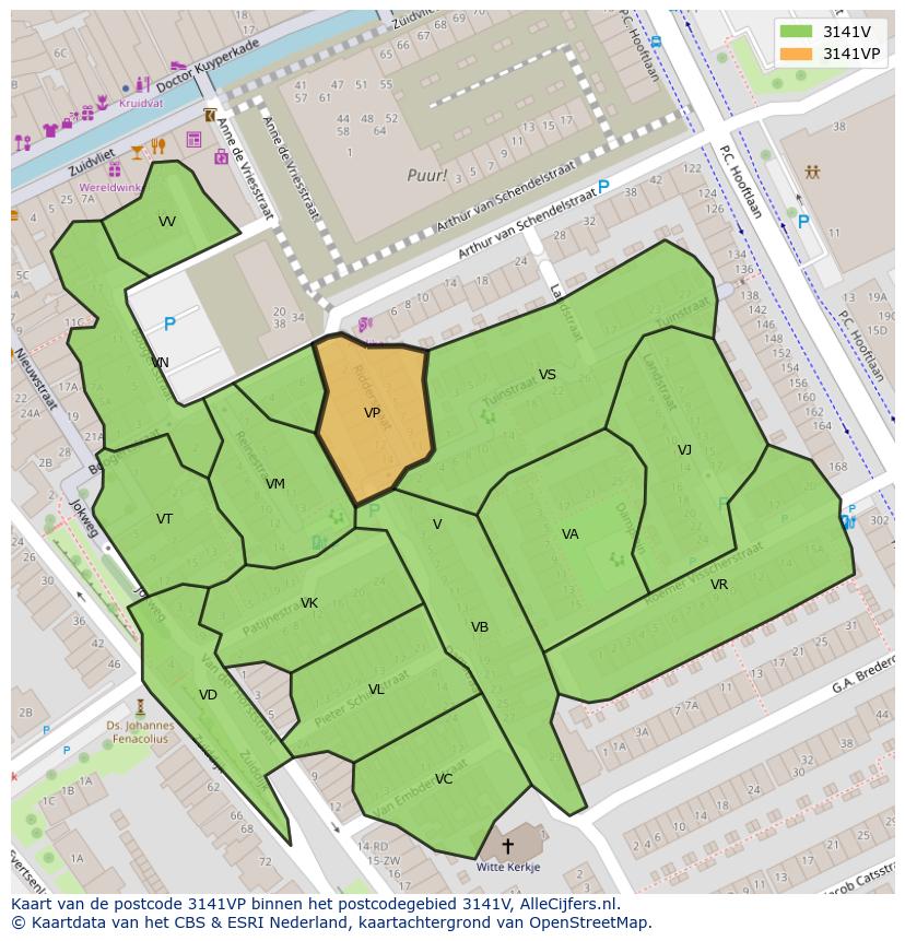 Afbeelding van het postcodegebied 3141 VP op de kaart.