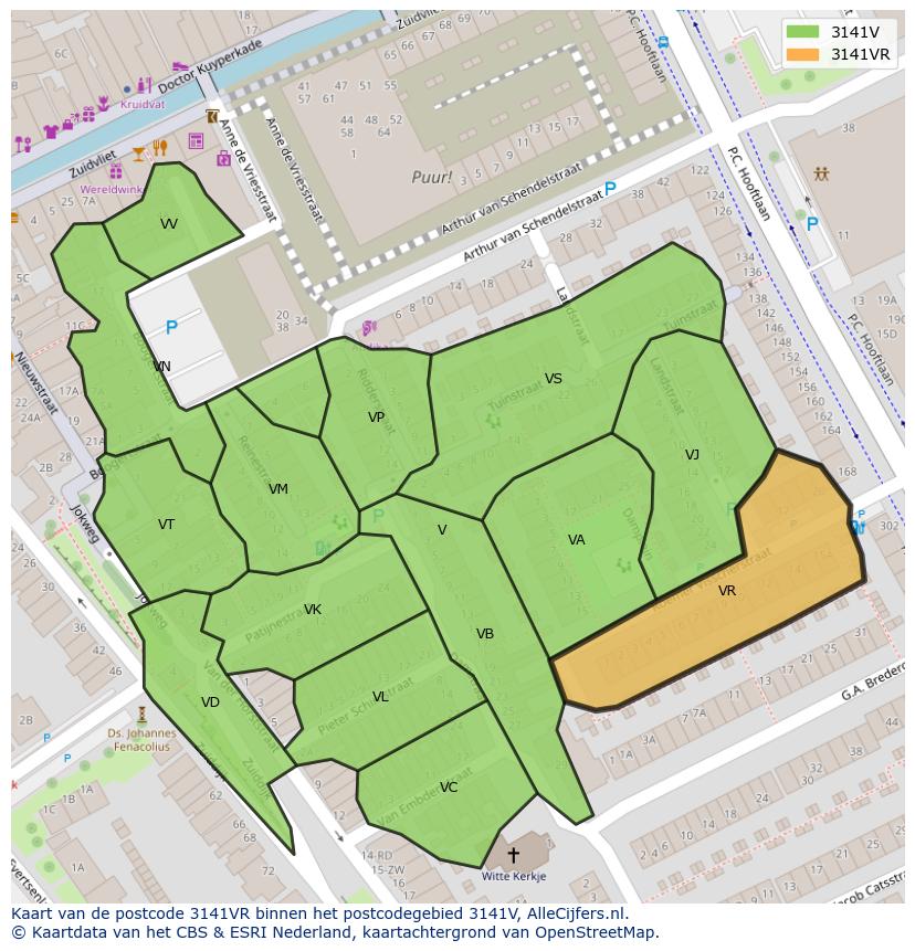 Afbeelding van het postcodegebied 3141 VR op de kaart.