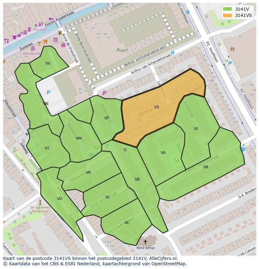 Afbeelding van het postcodegebied 3141 VS op de kaart.