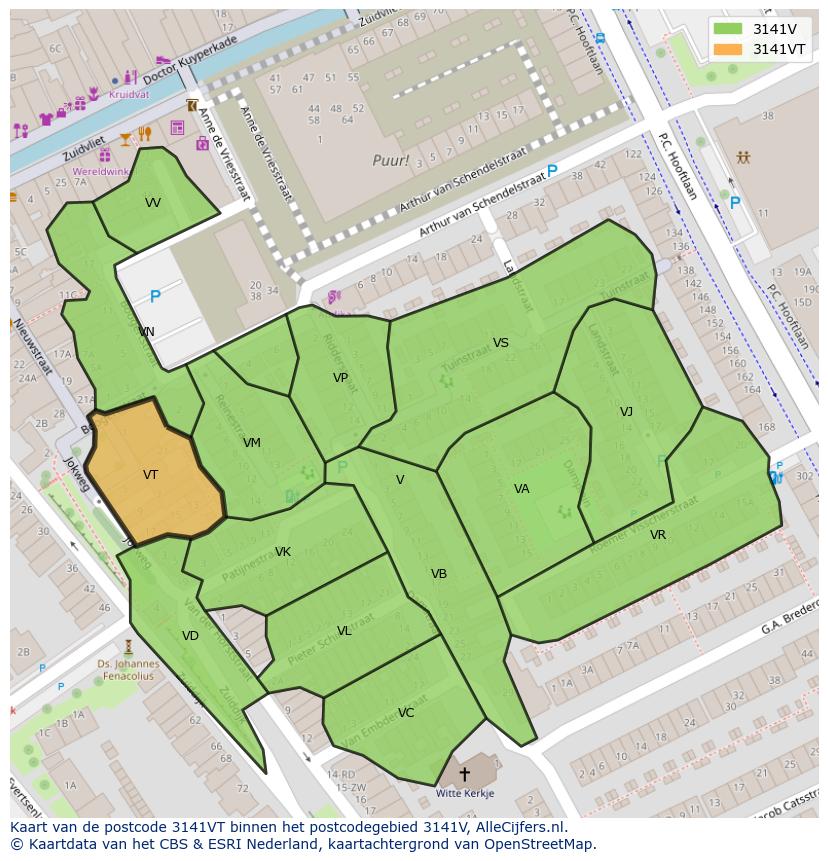 Afbeelding van het postcodegebied 3141 VT op de kaart.
