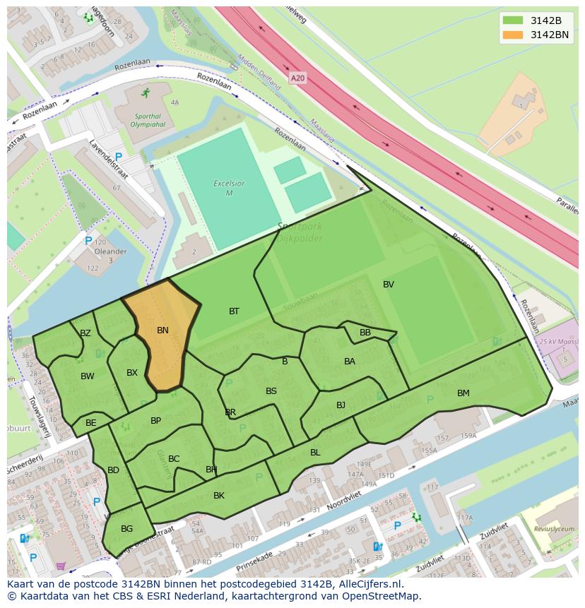 Afbeelding van het postcodegebied 3142 BN op de kaart.