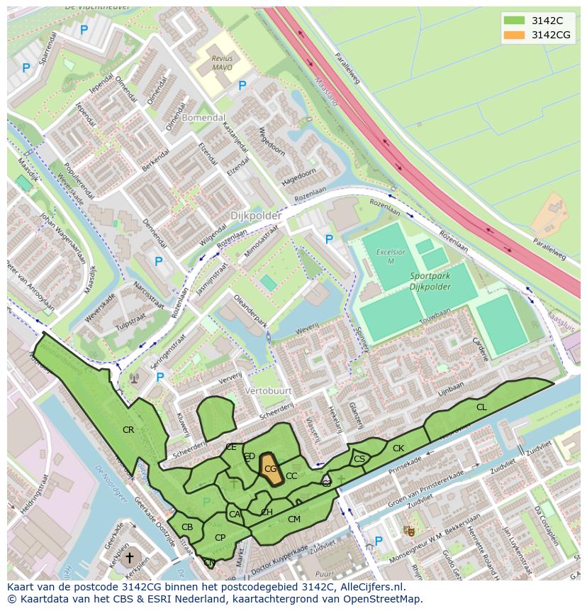 Afbeelding van het postcodegebied 3142 CG op de kaart.