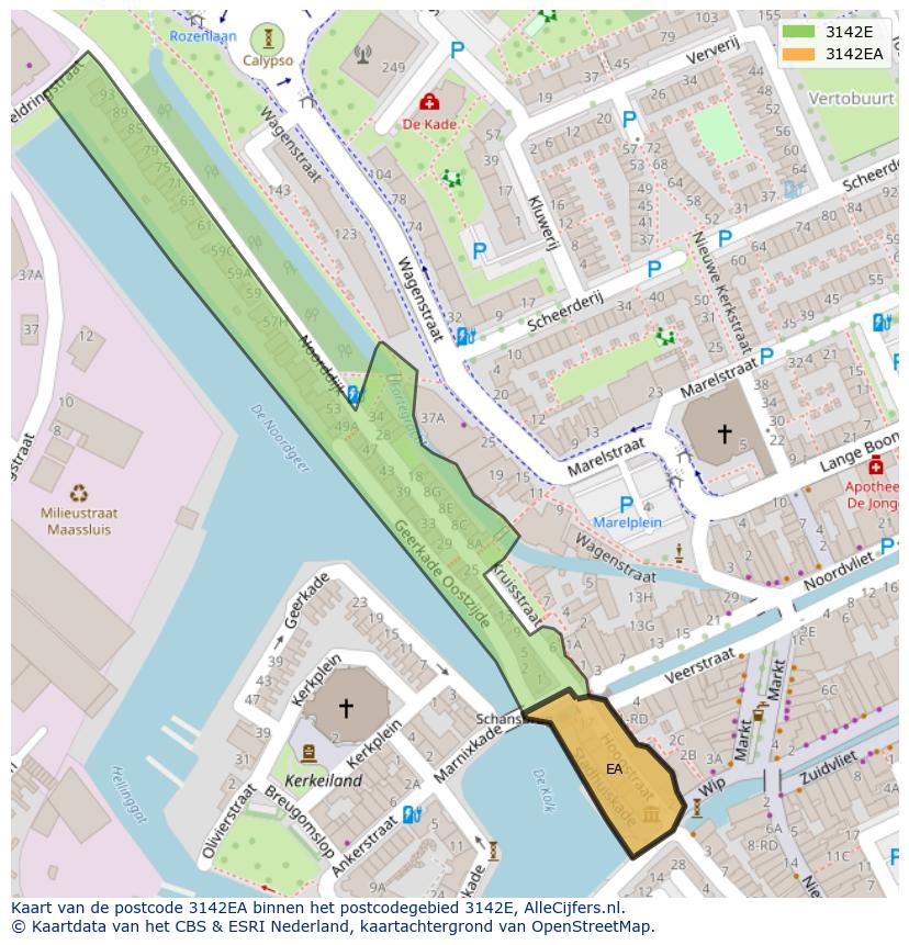 Afbeelding van het postcodegebied 3142 EA op de kaart.